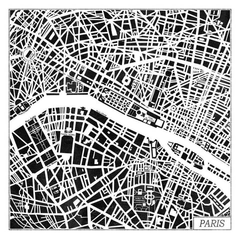 Paris Map Black Black Ornate Wood Framed Art Print with Double Matting by Marshall, Laura