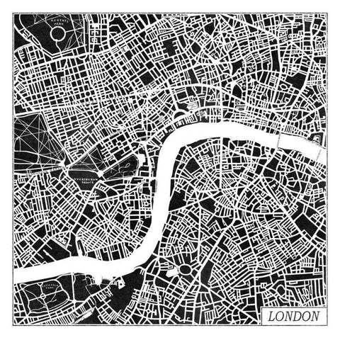 London Map Black White Modern Wood Framed Art Print by Marshall, Laura