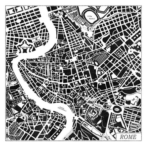 Rome Map Black White Modern Wood Framed Art Print with Double Matting by Marshall, Laura