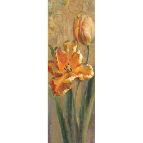 Parrot Tulips on Gold I Gold Ornate Wood Framed Art Print with Double Matting by Nai, Danhui