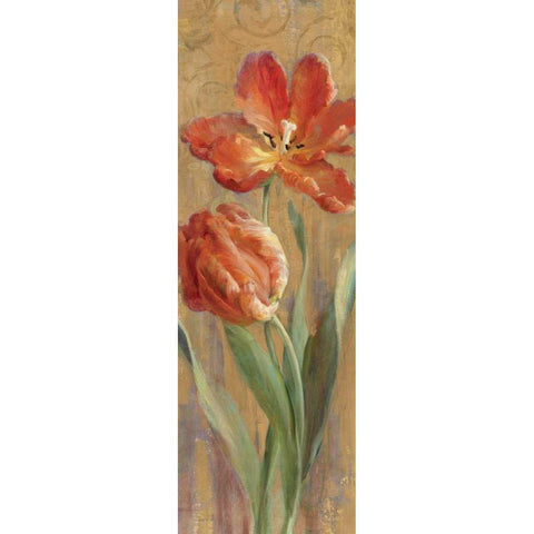 Parrot Tulips on Gold II Gold Ornate Wood Framed Art Print with Double Matting by Nai, Danhui