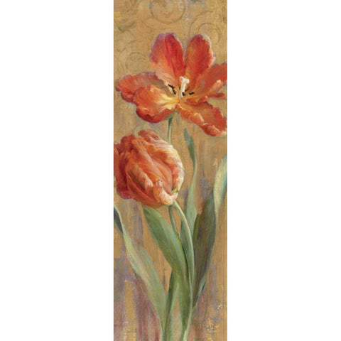 Parrot Tulips on Gold II White Modern Wood Framed Art Print by Nai, Danhui