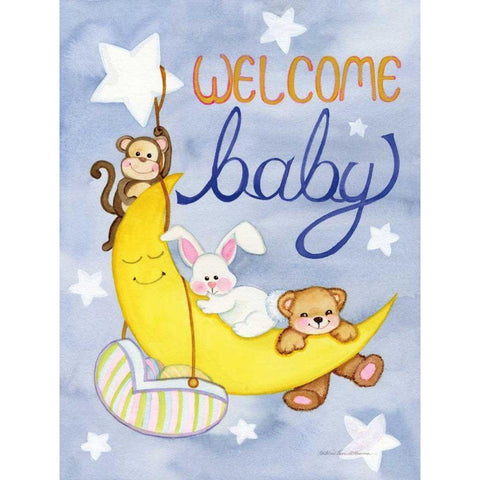 Welcome Baby White Modern Wood Framed Art Print by McKenna, Kathleen Parr