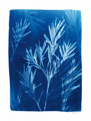 Cyanotype Tropical III White Modern Wood Framed Art Print with Double Matting by Green, Nancy