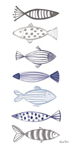 A School of Fish II White Modern Wood Framed Art Print with Double Matting by Zaman, Farida