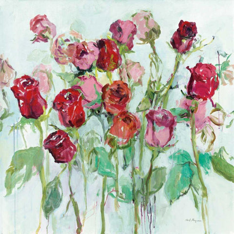 Wild Roses Bright Black Ornate Wood Framed Art Print with Double Matting by Hageman, Marilyn
