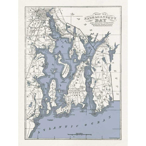 Narragansett Bay Map II Black Modern Wood Framed Art Print with Double Matting by Wild Apple Portfolio