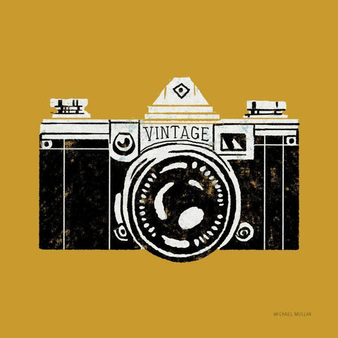 Vintage Camera Yellow Black Ornate Wood Framed Art Print with Double Matting by Mullan, Michael