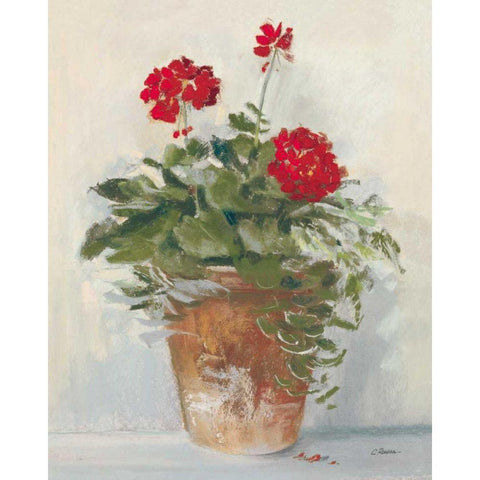 Potted Geraniums II Light Gold Ornate Wood Framed Art Print with Double Matting by Rowan, Carol