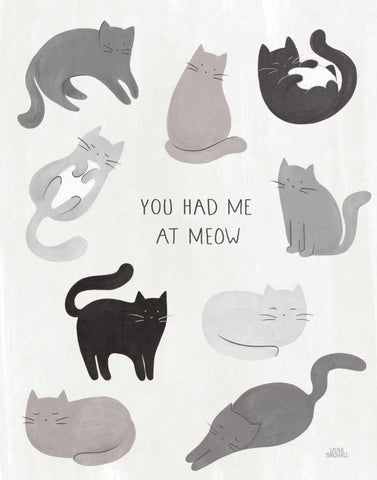 You Had Me at Meow White Modern Wood Framed Art Print with Double Matting by Marshall, Laura