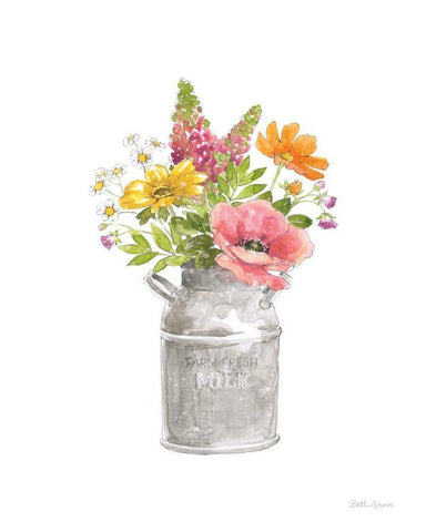 Farmhouse Floral VIII White White Modern Wood Framed Art Print with Double Matting by Grove, Beth