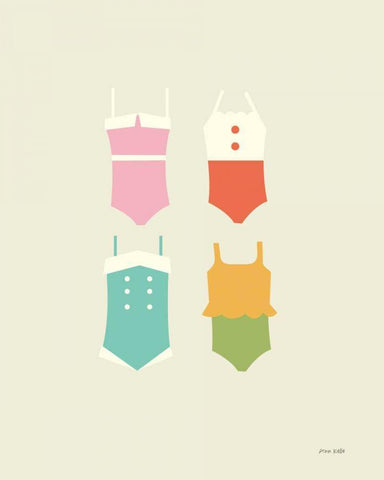 Summer Bathing Suits White Modern Wood Framed Art Print with Double Matting by Kelle, Ann