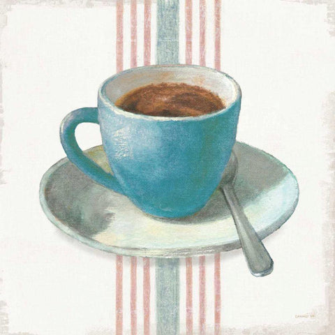 Wake Me Up Coffee IV Blue with Stripes No Cookie Gold Ornate Wood Framed Art Print with Double Matting by Nai, Danhui