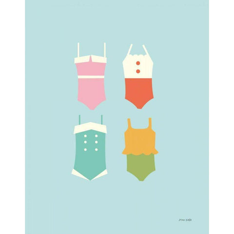 Summer Bathing Suits Blue White Modern Wood Framed Art Print by Kelle, Ann