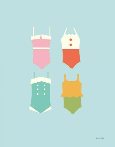 Summer Bathing Suits Blue Black Ornate Wood Framed Art Print with Double Matting by Kelle, Ann