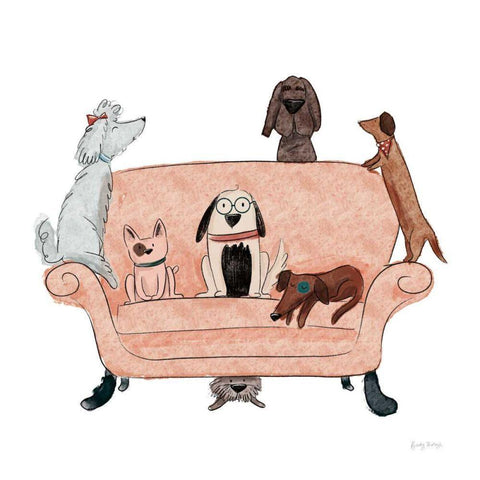 Playful Pets Dogs I White Modern Wood Framed Art Print by Thorns, Becky