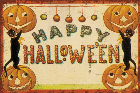 Halloween Nostalgia Happy Halloween v2 White Modern Wood Framed Art Print with Double Matting by Pertiet, Katie