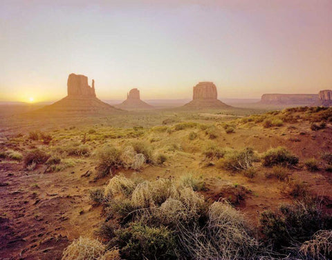 Dawn in the Desert White Modern Wood Framed Art Print with Double Matting by Goldstein, Ed