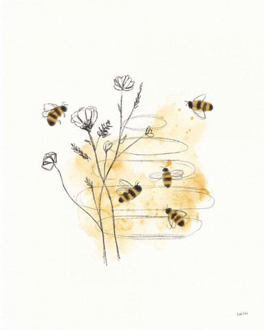 Bees and Botanicals I White Modern Wood Framed Art Print with Double Matting by York, Leah