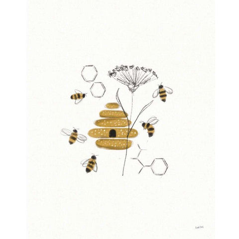 Bees and Botanicals II White Modern Wood Framed Art Print by York, Leah