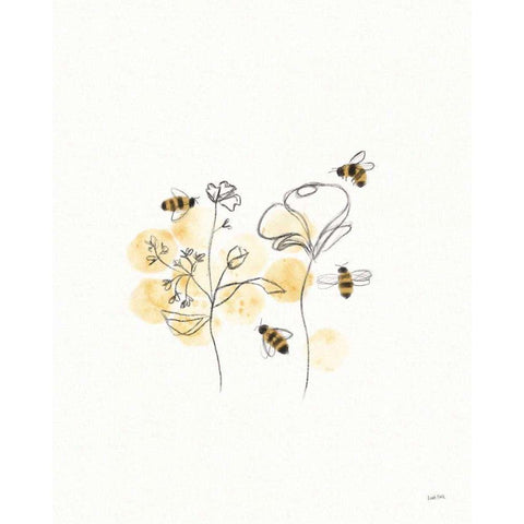Bees and Botanicals III Black Modern Wood Framed Art Print with Double Matting by York, Leah