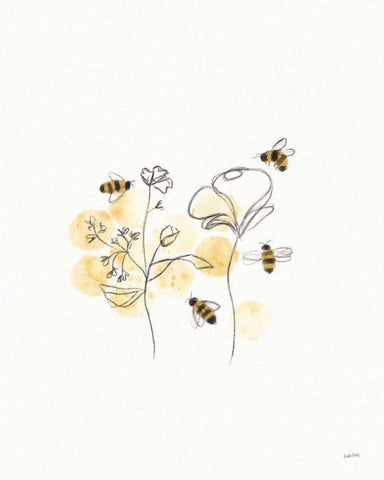 Bees and Botanicals III Black Ornate Wood Framed Art Print with Double Matting by York, Leah