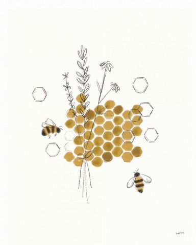 Bees and Botanicals IV Black Ornate Wood Framed Art Print with Double Matting by York, Leah