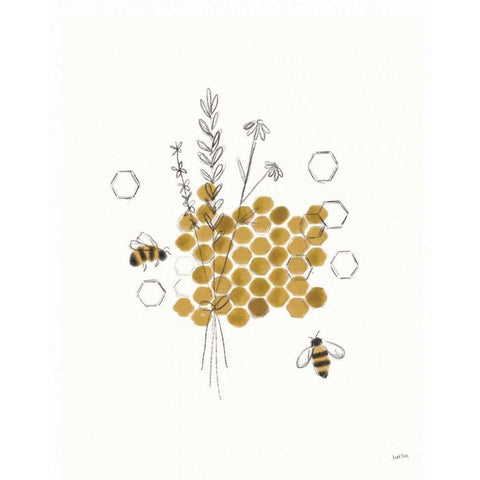 Bees and Botanicals IV Gold Ornate Wood Framed Art Print with Double Matting by York, Leah