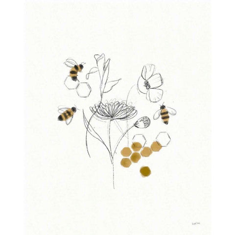 Bees and Botanicals V White Modern Wood Framed Art Print by York, Leah