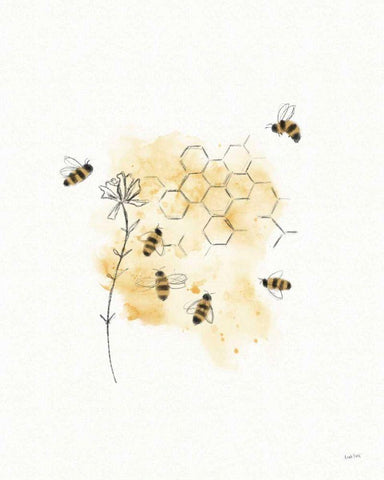 Bees and Botanicals VI Black Ornate Wood Framed Art Print with Double Matting by York, Leah