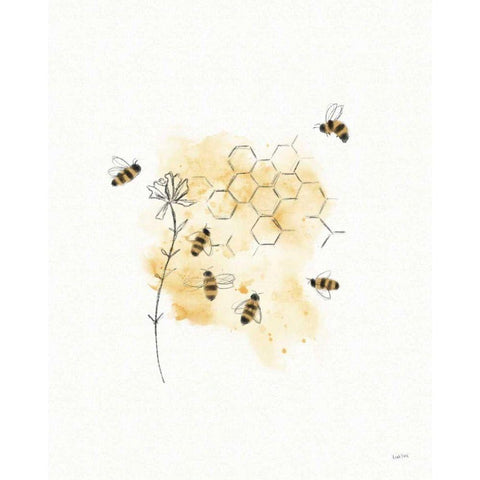 Bees and Botanicals VI Black Modern Wood Framed Art Print by York, Leah