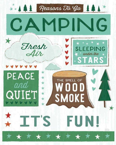 Comfy Camping XI Fun White Modern Wood Framed Art Print with Double Matting by Averinos, Melissa