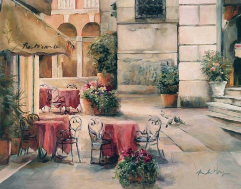 Plaza Cafe Black Ornate Wood Framed Art Print with Double Matting by Hageman, Marilyn