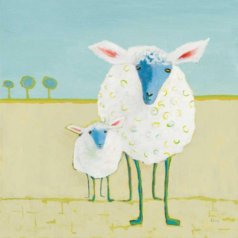 Colorful Sheep White Modern Wood Framed Art Print with Double Matting by Adams, Phyllis
