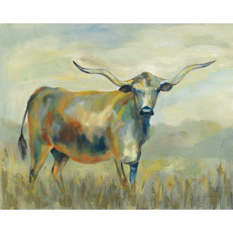 Colorful Longhorn Cow White Modern Wood Framed Art Print by Vassileva, Silvia