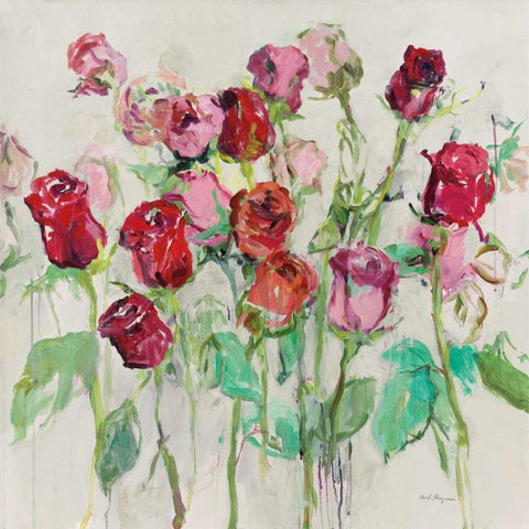 Wild Roses Warm Gray White Modern Wood Framed Art Print with Double Matting by Hageman, Marilyn