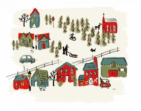 Winter Village I Black Ornate Wood Framed Art Print with Double Matting by York, Leah