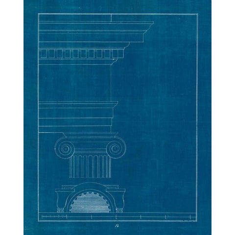 Architectural Columns I Blueprint Black Modern Wood Framed Art Print with Double Matting by Wild Apple Portfolio