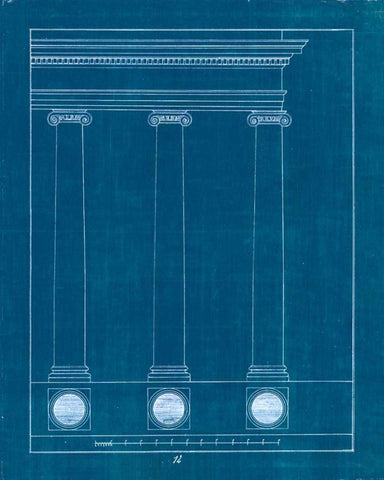 Architectural Columns III Blueprint White Modern Wood Framed Art Print with Double Matting by Wild Apple Portfolio