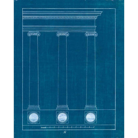 Architectural Columns III Blueprint Black Modern Wood Framed Art Print with Double Matting by Wild Apple Portfolio