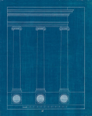 Architectural Columns III Blueprint White Modern Wood Framed Art Print with Double Matting by Wild Apple Portfolio