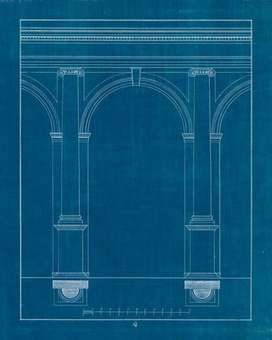Architectural Columns IV Blueprint White Modern Wood Framed Art Print with Double Matting by Wild Apple Portfolio