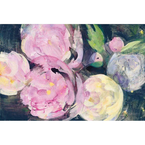 Evening Peonies I Black Modern Wood Framed Art Print with Double Matting by Hristova, Albena