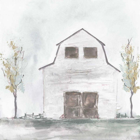 White Barn IV Gold Ornate Wood Framed Art Print with Double Matting by Paschke, Chris
