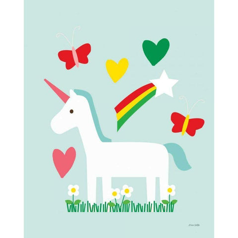 Unicorn Fun II Black Modern Wood Framed Art Print with Double Matting by Kelle, Ann