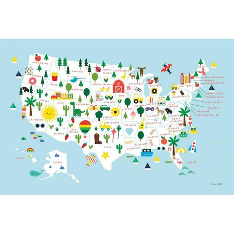 Fun USA Map Black Modern Wood Framed Art Print with Double Matting by Kelle, Ann