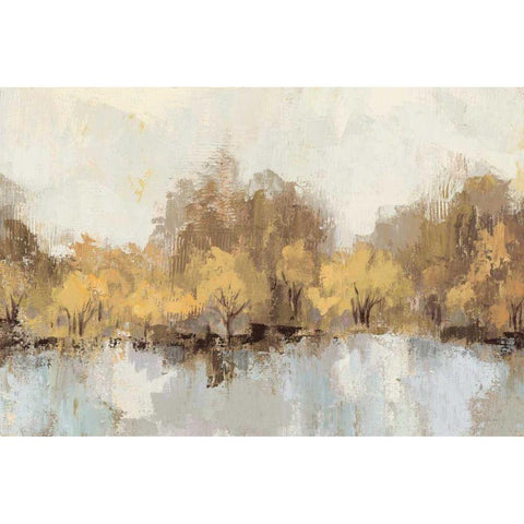 Autumn River Reflection Gold White Modern Wood Framed Art Print by Vassileva, Silvia