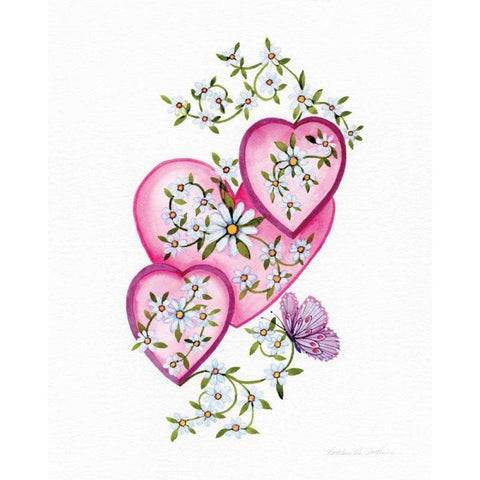 Hearts and Flowers I Gold Ornate Wood Framed Art Print with Double Matting by McKenna, Kathleen Parr