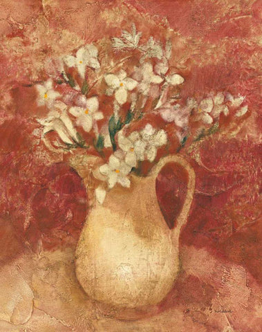 Pitcher of Freesia Black Ornate Wood Framed Art Print with Double Matting by Hristova, Albena