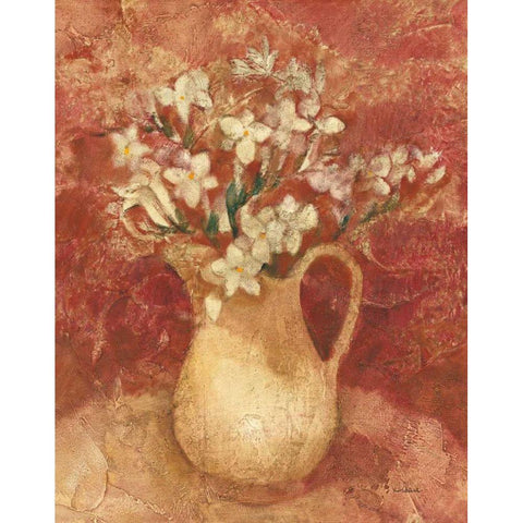 Pitcher of Freesia White Modern Wood Framed Art Print by Hristova, Albena